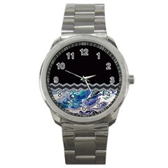 Blue Ocean Minimal Liquid Painting Sport Metal Watch