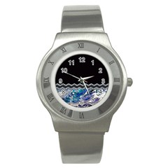 Blue Ocean Minimal Liquid Painting Stainless Steel Watch by gloriasanchez