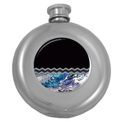 Blue Ocean Minimal Liquid Painting Round Hip Flask (5 Oz) by gloriasanchez