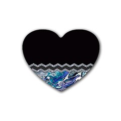 Blue Ocean Minimal Liquid Painting Rubber Coaster (heart)  by gloriasanchez