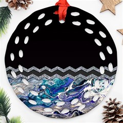 Blue Ocean Minimal Liquid Painting Round Filigree Ornament (two Sides)