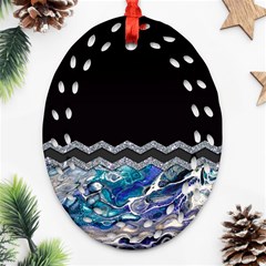 Blue Ocean Minimal Liquid Painting Oval Filigree Ornament (two Sides)