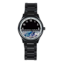 Blue Ocean Minimal Liquid Painting Stainless Steel Round Watch