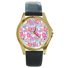 Bright, Joyful Flowers Round Gold Metal Watch by SychEva