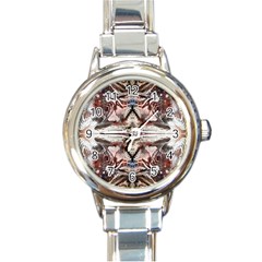 White Feathers Arabesque Round Italian Charm Watch by kaleidomarblingart