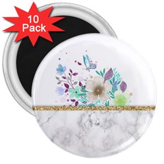 Minimal Gold Floral Marble 3  Magnets (10 Pack)  by gloriasanchez