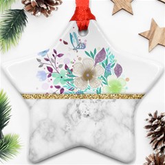 Minimal Gold Floral Marble Star Ornament (two Sides)