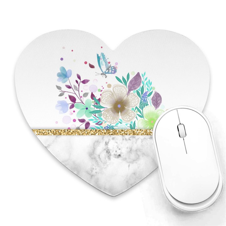 Minimal Gold Floral Marble Heart Mousepads