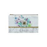 Minimal Gold Floral Marble Cosmetic Bag (Small) Front