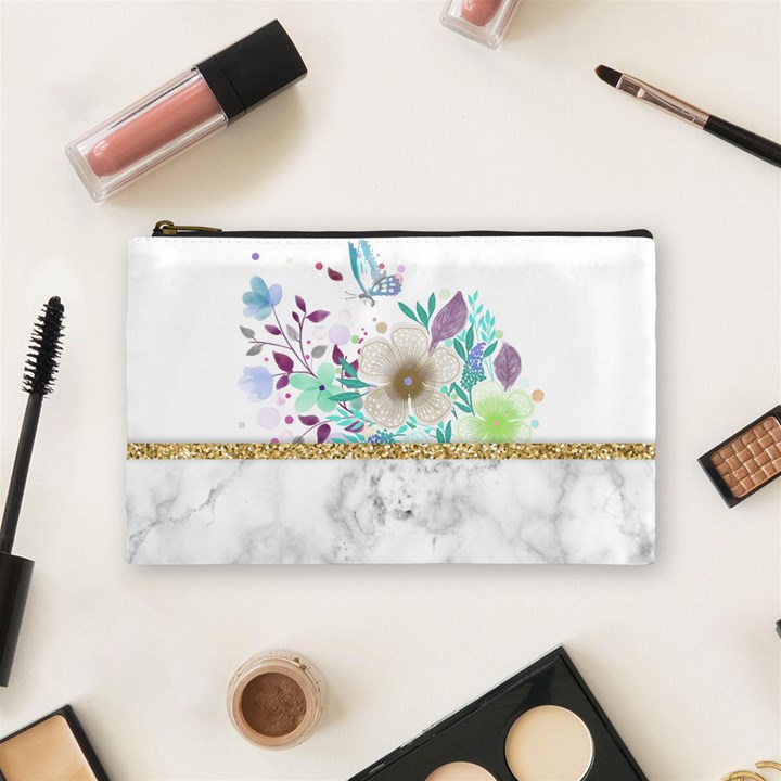 Minimal Gold Floral Marble Cosmetic Bag (Medium)