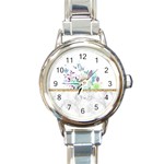 Minimal Gold Floral Marble Round Italian Charm Watch Front