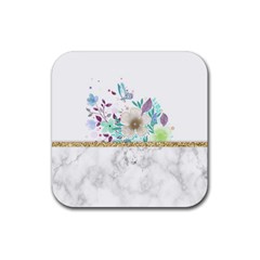 Minimal Gold Floral Marble Rubber Coaster (square)  by gloriasanchez