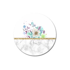 Minimal Gold Floral Marble Magnet 3  (round) by gloriasanchez