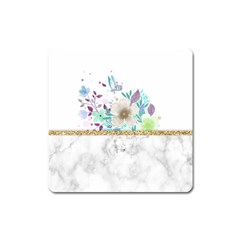 Minimal Gold Floral Marble Square Magnet by gloriasanchez