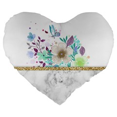 Minimal Gold Floral Marble Large 19  Premium Heart Shape Cushions