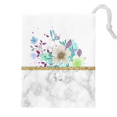 Minimal Gold Floral Marble Drawstring Pouch (5xl) by gloriasanchez