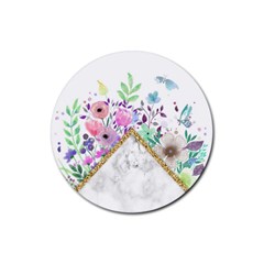 Minimal Gold Marble Bouquet Rubber Coaster (Round) 