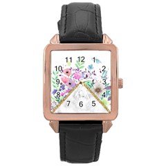 Minimal Gold Marble Bouquet Rose Gold Leather Watch 