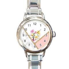 Minimal Peach Gold Floral Marble A Round Italian Charm Watch by gloriasanchez