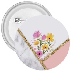 Minimal Peach Gold Floral Marble A 3  Buttons by gloriasanchez