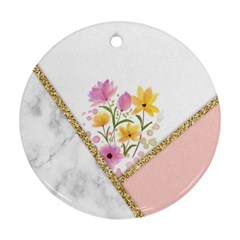 Minimal Peach Gold Floral Marble A Ornament (round) by gloriasanchez