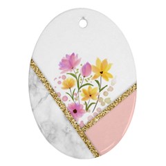 Minimal Peach Gold Floral Marble A Ornament (oval)