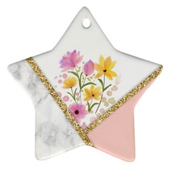 Minimal Peach Gold Floral Marble A Ornament (star)