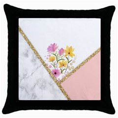 Minimal Peach Gold Floral Marble A Throw Pillow Case (black) by gloriasanchez