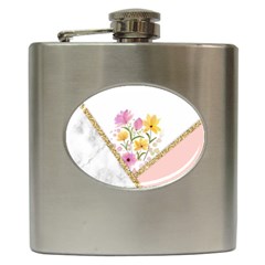 Minimal Peach Gold Floral Marble A Hip Flask (6 Oz) by gloriasanchez