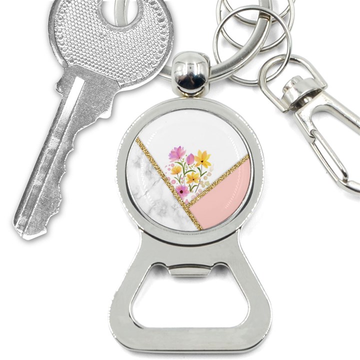 Minimal Peach Gold Floral Marble A Bottle Opener Key Chain