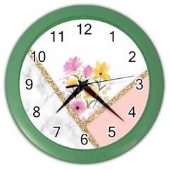 Minimal Peach Gold Floral Marble A Color Wall Clock by gloriasanchez