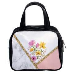 Minimal Peach Gold Floral Marble A Classic Handbag (two Sides) by gloriasanchez