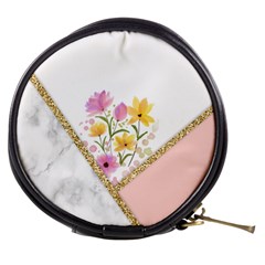 Minimal Peach Gold Floral Marble A Mini Makeup Bag