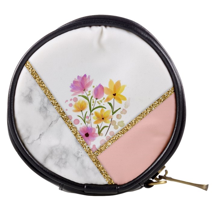 Minimal Peach Gold Floral Marble A Mini Makeup Bag