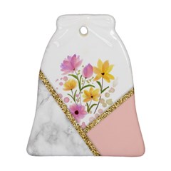 Minimal Peach Gold Floral Marble A Ornament (bell)