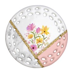 Minimal Peach Gold Floral Marble A Round Filigree Ornament (two Sides)