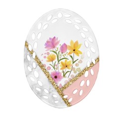 Minimal Peach Gold Floral Marble A Oval Filigree Ornament (two Sides)