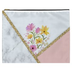 Minimal Peach Gold Floral Marble A Cosmetic Bag (xxxl) by gloriasanchez