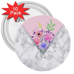 Minimal Pink Floral Marble A 3  Buttons (10 Pack)  by gloriasanchez