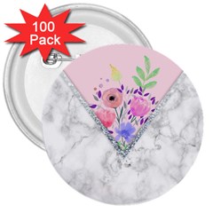 Minimal Pink Floral Marble A 3  Buttons (100 Pack)  by gloriasanchez