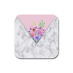 Minimal Pink Floral Marble A Rubber Square Coaster (4 Pack)  by gloriasanchez