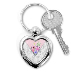 Minimal Pink Floral Marble A Key Chain (heart) by gloriasanchez