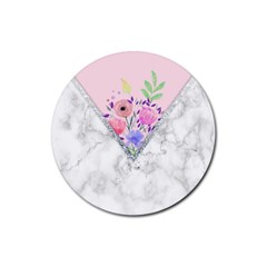 Minimal Pink Floral Marble A Rubber Round Coaster (4 Pack)  by gloriasanchez