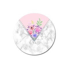 Minimal Pink Floral Marble A Magnet 3  (round) by gloriasanchez