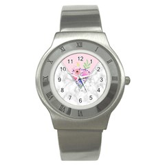 Minimal Pink Floral Marble A Stainless Steel Watch