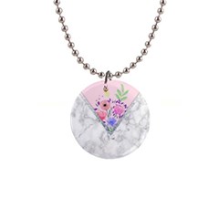 Minimal Pink Floral Marble A 1  Button Necklace by gloriasanchez