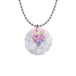 Minimal Pink Floral Marble A 1  Button Necklace Front