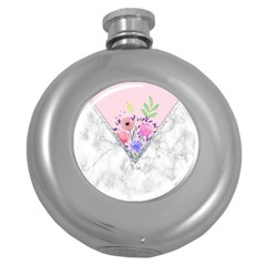 Minimal Pink Floral Marble A Round Hip Flask (5 Oz)