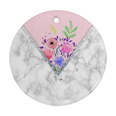 Minimal Pink Floral Marble A Round Ornament (two Sides)