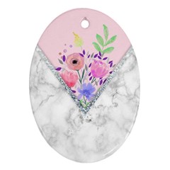 Minimal Pink Floral Marble A Oval Ornament (two Sides)